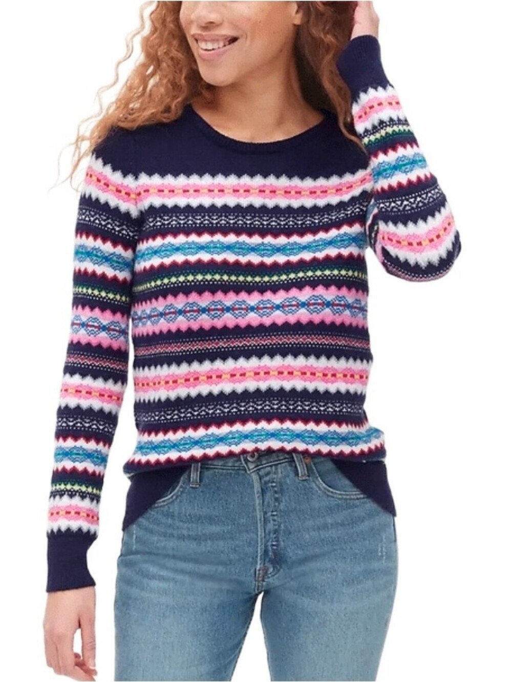 GAP Navy Multi-Stripe Fair Isle Crewneck Sweater Size Medium